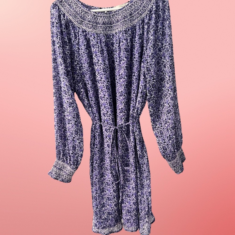 Loft Long-Sleeved Purple Floral Dress (XL)